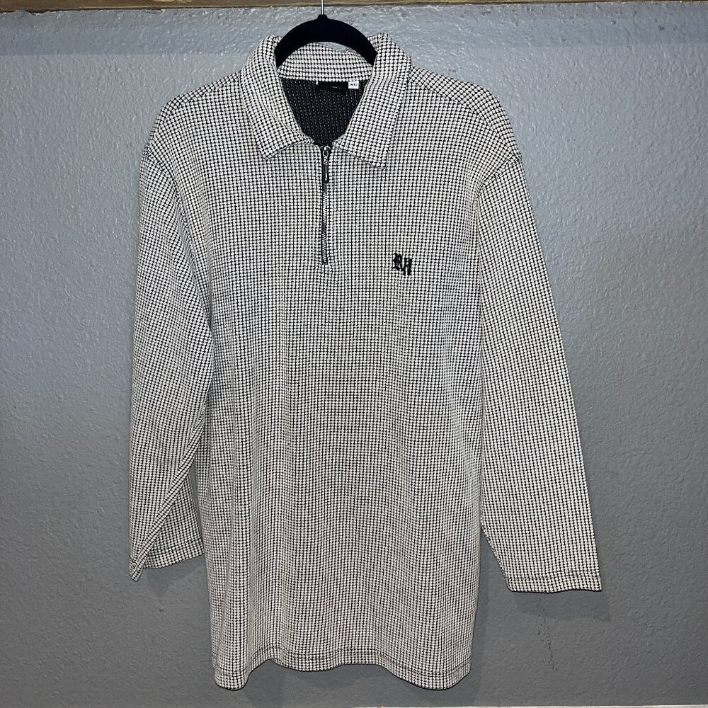 Vintage ROLLIN HARD Long-Sleeve 1/4 Zip Pullover Shirt Mens XL Cream Waffle Knit